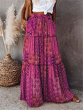 Boho Style Female Layered Paisley Printed Skirt with Pockets