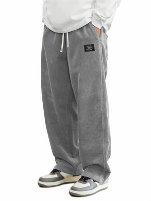 Men's Autumn Loose Solid Color Corduroy Drawstring Straight Leg Trousers
