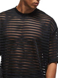 Men's Summer Sexy Black Semi Transparent Stripe Short Sleeve Shirts