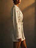 Women Elegant Floral Print Loose Fit Slim Belted Blazer