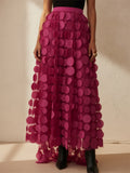 Women High Waist 3D Polka Dot Tulle Mesh Party Maxi Skirt