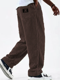 Men Retro Baggy Loose Fit Casual Elastic Waist Corduroy Pants