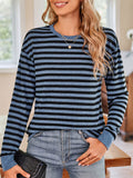 Women's Long Sleeve Casual Stripe Round Neck T-Shirt