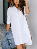 Women's Casual Elegant Solid Color Lapel Long Blouse
