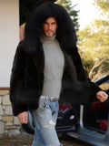 Men's Cool Trendy Hooded Black Faux Fur Coat