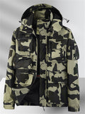 Men's Casual Camouflage Pockets Long Sleeve Hooded Jacket Coats