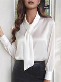 Ladies' Elegant Solid Color Lace Up Long Sleeve Blouses