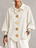 Women Autumn Stylish Oversize Lapel Metal Button Denim Jacket