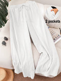 ‌Women's Loose Fit High-Waisted Straight Leg Cozy Texture Pants