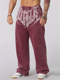 Men's Casual Printed Sports Elastic Waist Wide Leg Straight Trousers