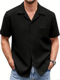 Men's Solid Color Waffle Button Up Suit Collar Short Sleeve Shirts