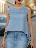 Women's Summer 2Pcs Stylish Blue  Asymmetrical Denim Top & Fringed Skirt Set