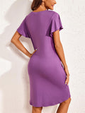 Stretchy Silky V Neck Knee Length Home Dress for Lady