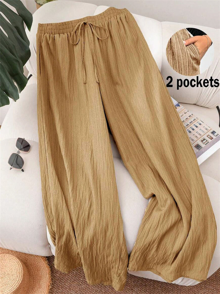 ‌Women's Loose Fit High-Waisted Straight Leg Cozy Texture Pants