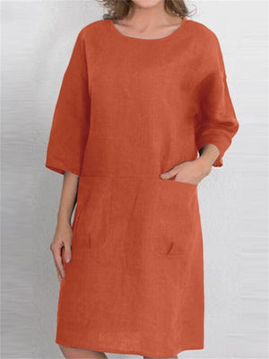 Women's Simple Crewneck Half Sleeve Solid Color Dresses