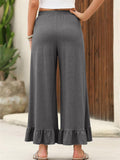 Women's Summer Solid Color Wide Leg Ruffled Hem Cropped Pants