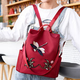 Chinese Style Dragonfly Embroidery Oxford Cloth Backpack for Women