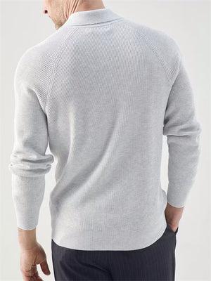 Men's Daily Wear Grey White Long Sleeve Lapel Sweater