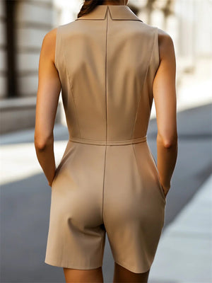Women's Solid Color Chic Lapel Collar Jumpsuits with Asymmetric Wrap Front