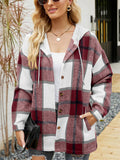 Women's Casual Plaid Long Sleeve Button Up Hooded Coat