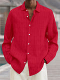 Men's Button Up Long Sleeves Stripe Texture Cotton Linen Shirts