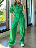 Comfy Long Sleeve Leopard Print Shirt and Wide Leg Pant Set For Women