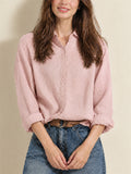 Women Casual Cotton Linen Button Down Long Sleeve Collared Shirt