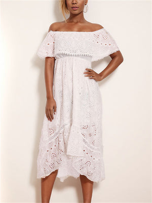 Bohemian Style Off Shoulder White Beach Dress for Women
