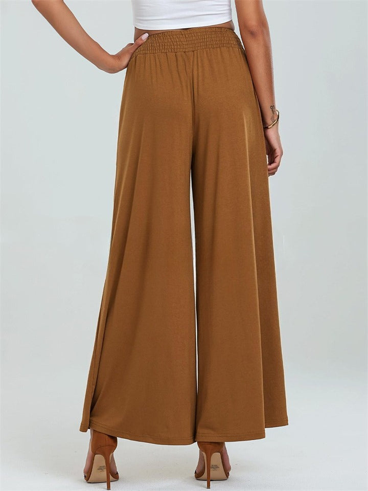 Women's Pockets Elastic Hight Waist Wide Leg Pants