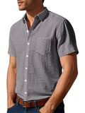 Men's Causal Linen Solid Color Pocket Short Sleeve Shirts