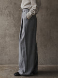 Women High Waist Pinstripe Wide Leg Pleated Office Pants