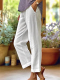 Plain Comfortable Linen Blend Summer Pants for Women