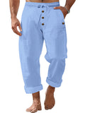 Mens' Casual Solid Color Cotton Linen Drawstring Pants