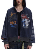 Unisex Street Hip Hop Loose Printed Zip Up Hooded Sweatshirts