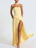 Women's Trendy Solid Color Strapless High Split Evening Dress