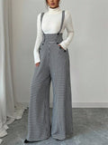 Women's Stylish Houndstooth Overall Jumpsuit High-Waist Loose Fit
