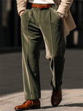 Men's Velvet Solid Color Mid-Rise Straight Trousers