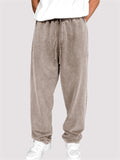 Men's Autumn Solid Color Cotton Distressed Drawstring Straight Trousers