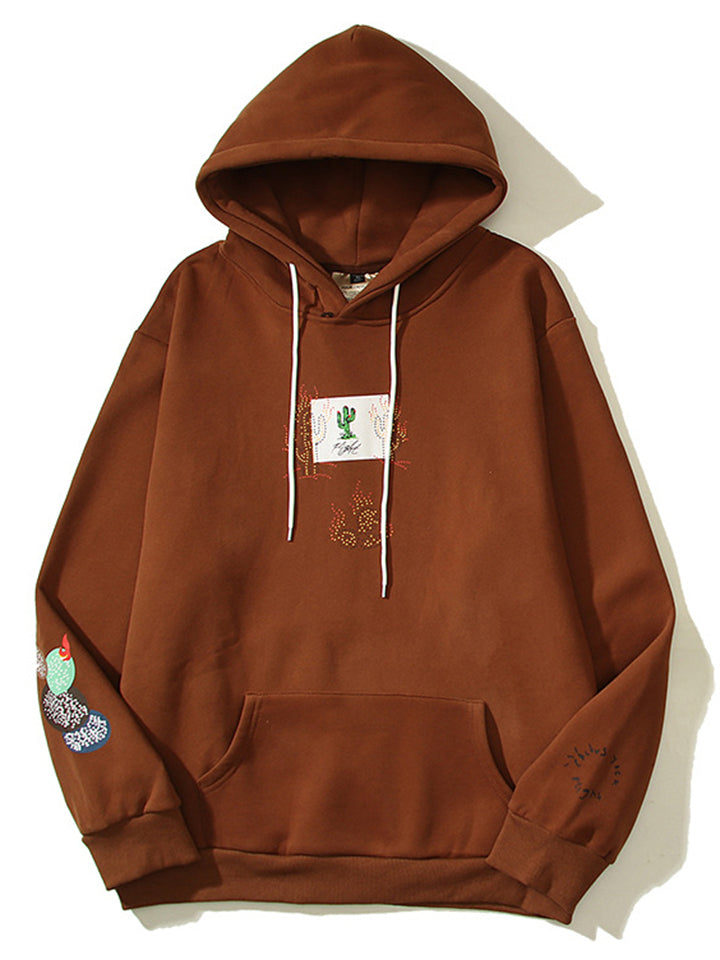 High Street Cactus Warm Brown Hoodies for Hip-Hop Men