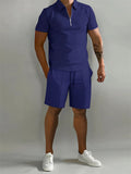 Men's Casual Loose Short Sleeve Polo Shirt + Sport Shorts