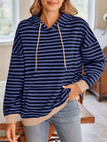 Women's Contrast Color Stripe Long Sleeve Hooded Sweatshirts