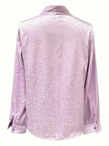 Women's Elegant Purple Leopard Print Long Sleeve Loose Fit Blouses