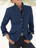 Women's Vintage Contrast Trim Stand Collar Single Breasted Coat
