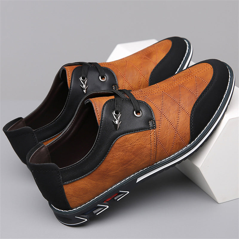 Men's Casual Contrast Color Faux Leather Flats Lace Up Shoes