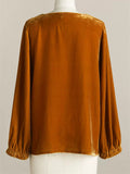 ‌Women's Casual Loose Velvet Cowl Neck Long Sleeve Blouse