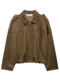 ‌Women's Faux Suede Short Loose Fit Stand Collar Jacket‌s