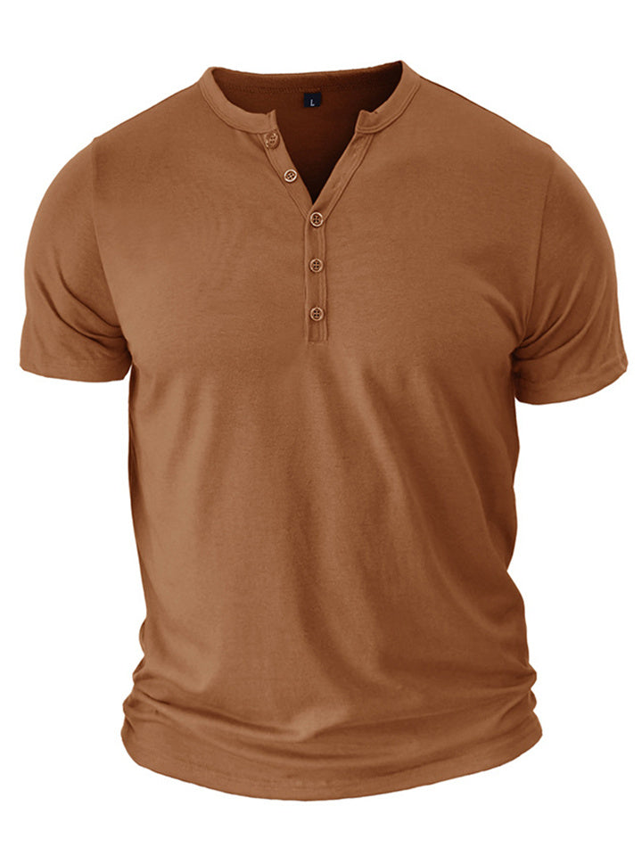 Summer Men's Short Sleeve Button Henry T-shirts