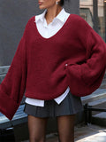 Ladies' Grunge Style Oversize Street V Neck Drop Shoulder Sweaters