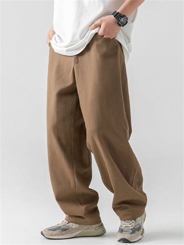 Men's Retro Casual Solid Color Cotton Straight Trousers