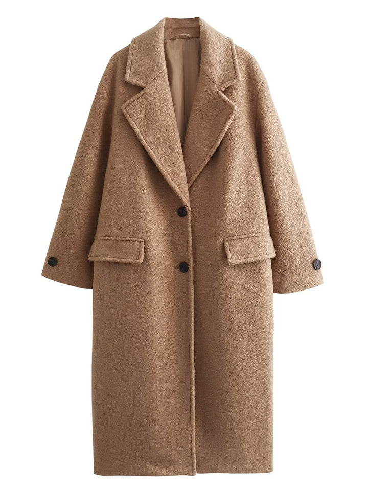 Women's Solid Color Single Breasted Lapel Loose Long Sleeve Coat